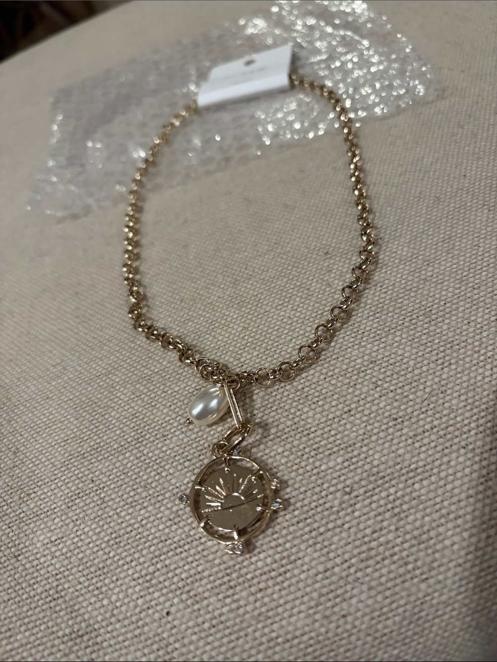 J. Crew Gold Pearl and Coin Charm Necklace/NWT - Picture 2 of 9